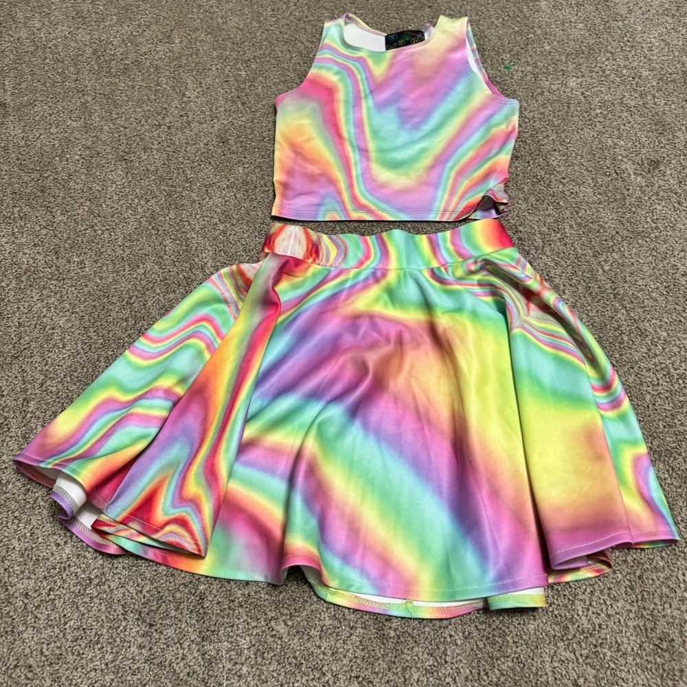 OMighty Rainbow Skater Skirt Crop Top SET